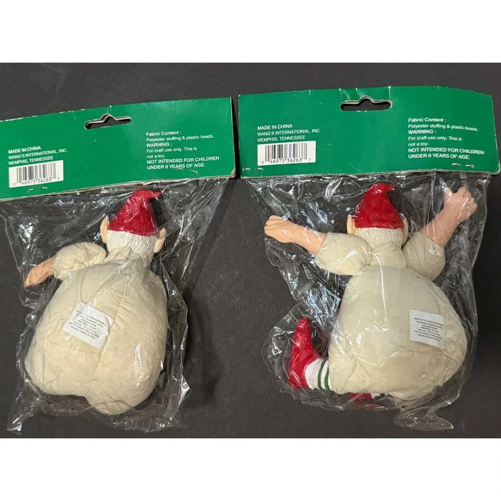 Lot of 2 Vintage 'Just For Keeps' Mini Muslin Elf Crafting Christmas Elves Dolls